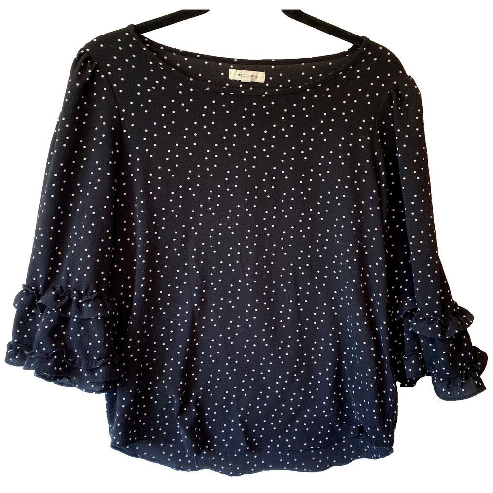 Max Studio Blouse Womens‎ Small Polka Dots Flare Ruffle Sleeve Top